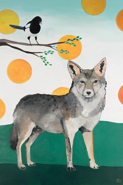 Coyote And Magpie by Emily Reid framed canvas print