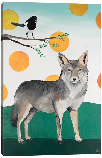 Coyote And Magpie Canvas Art Print - Coyote Art