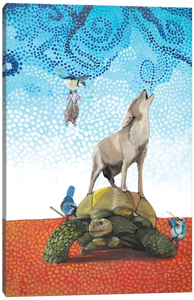 Coyote And Tortoise Canvas Art Print - Jay Art