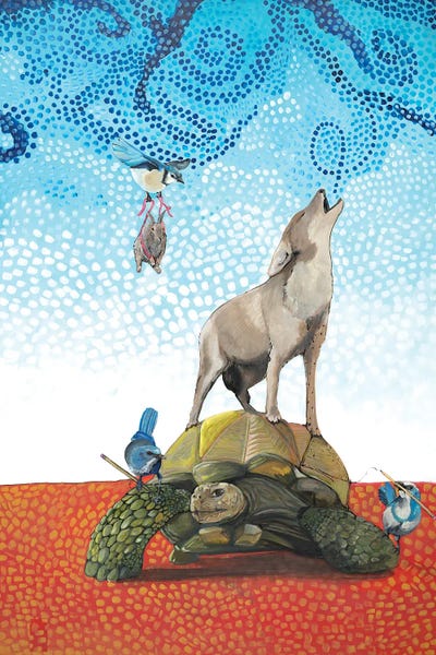 Folksy Fauna: Coyote And Tortoise by Emily Reid