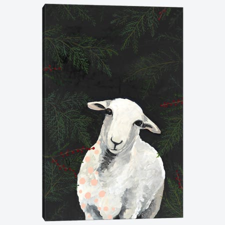Lamb And Pine Tree Branches Canvas Print #ERZ26} by Emily Reid Canvas Wall Art