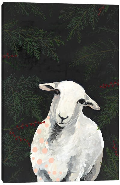Lamb And Pine Tree Branches Canvas Art Print - Sheep Art