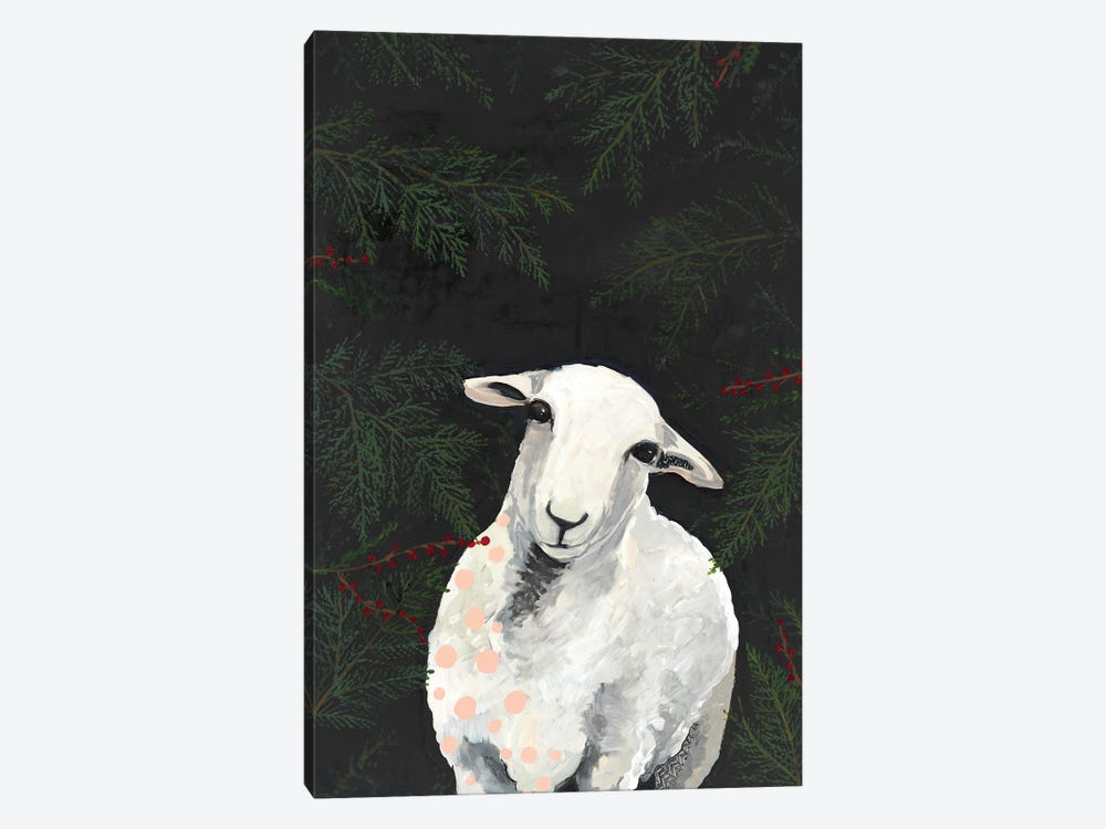 Lamb And Pine Tree Branches by Emily Reid 1-piece Canvas Art Print