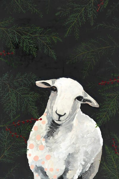 Christmas Animals: Lamb And Pine Tree Branches by Emily Reid