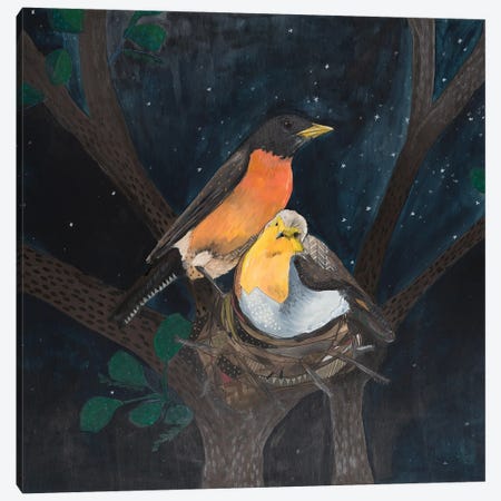 Robins In Nest Canvas Print #ERZ31} by Emily Reid Canvas Wall Art