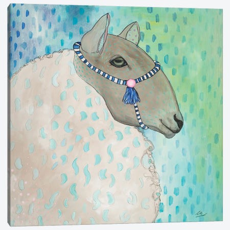 Sheep With Blue And Green Canvas Print #ERZ32} by Emily Reid Canvas Artwork