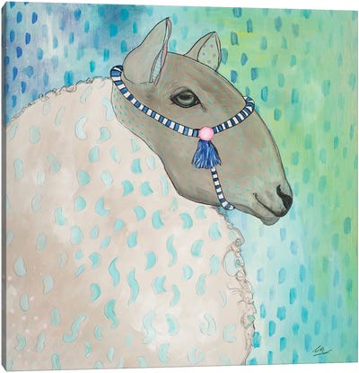 Sheep With Blue And Green Canvas Art Print - Emily Reid