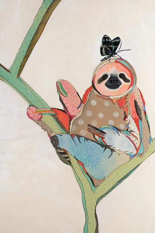 Sloth And Butterfly by Emily Reid wall art