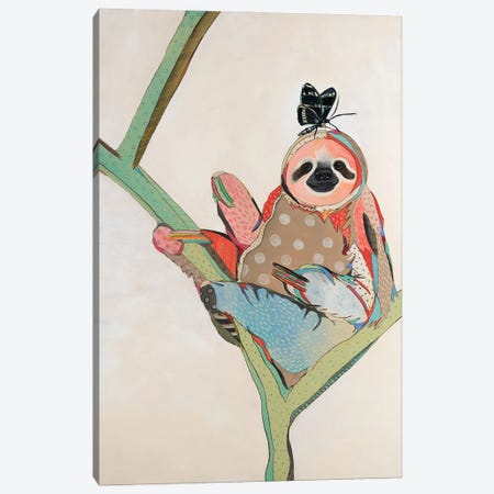 Sloth And Butterfly Canvas Print #ERZ34} by Emily Reid Canvas Print