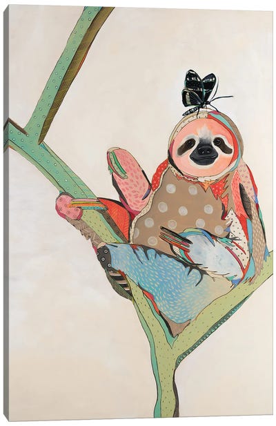Sloth And Butterfly Canvas Art Print - Emily Reid