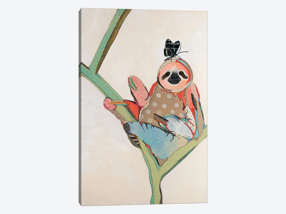 Sloth And Butterfly by Emily Reid 1-piece Canvas Artwork