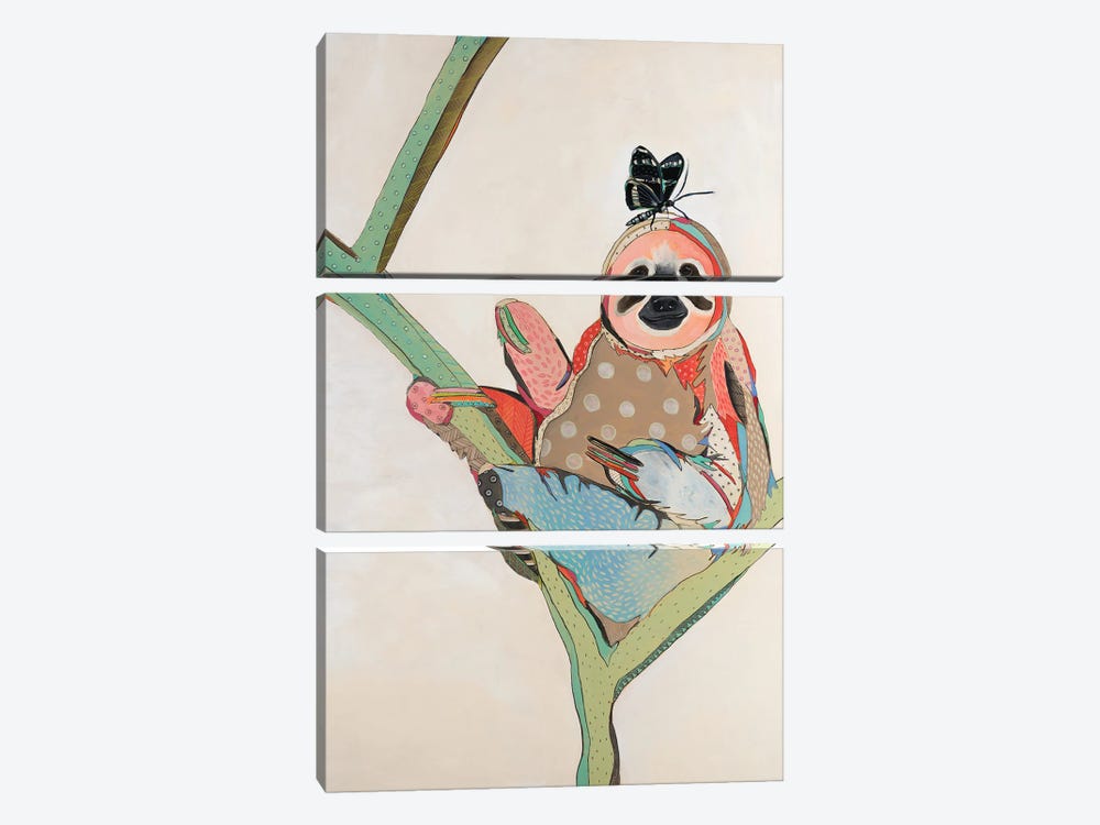 Sloth And Butterfly by Emily Reid 3-piece Canvas Artwork