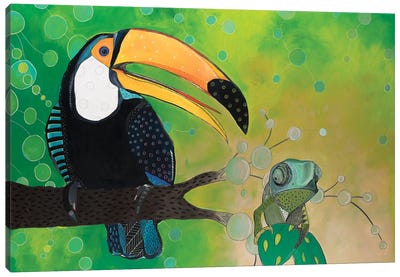 Toucan And Chameleon Canvas Art Print - Toucan Art