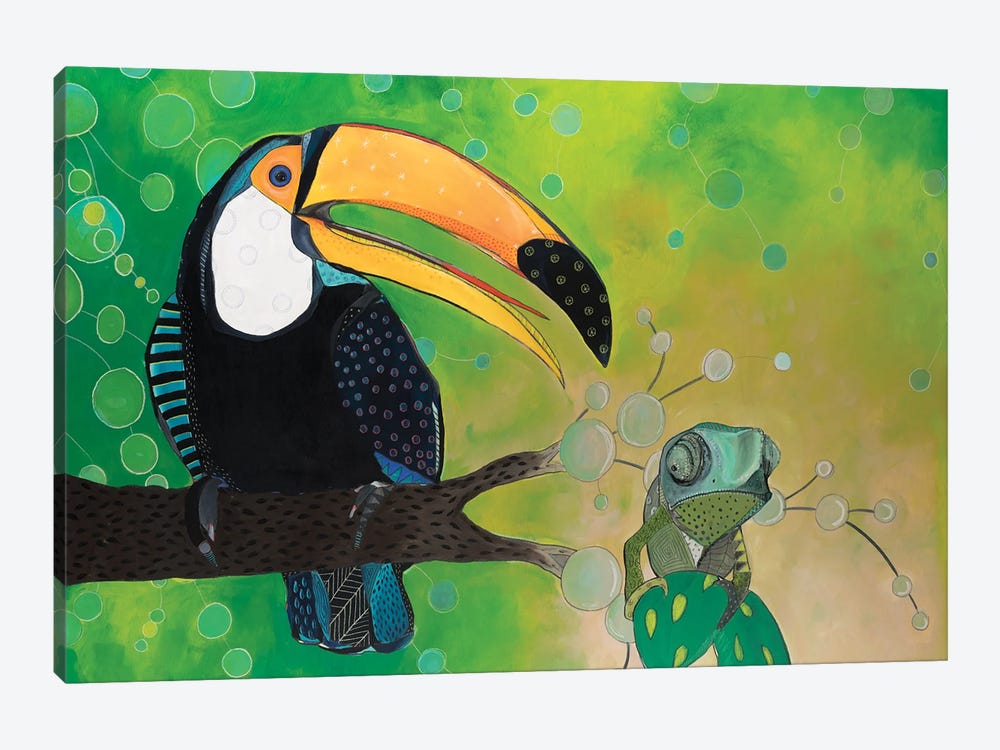 Toucan And Chameleon by Emily Reid 1-piece Canvas Wall Art