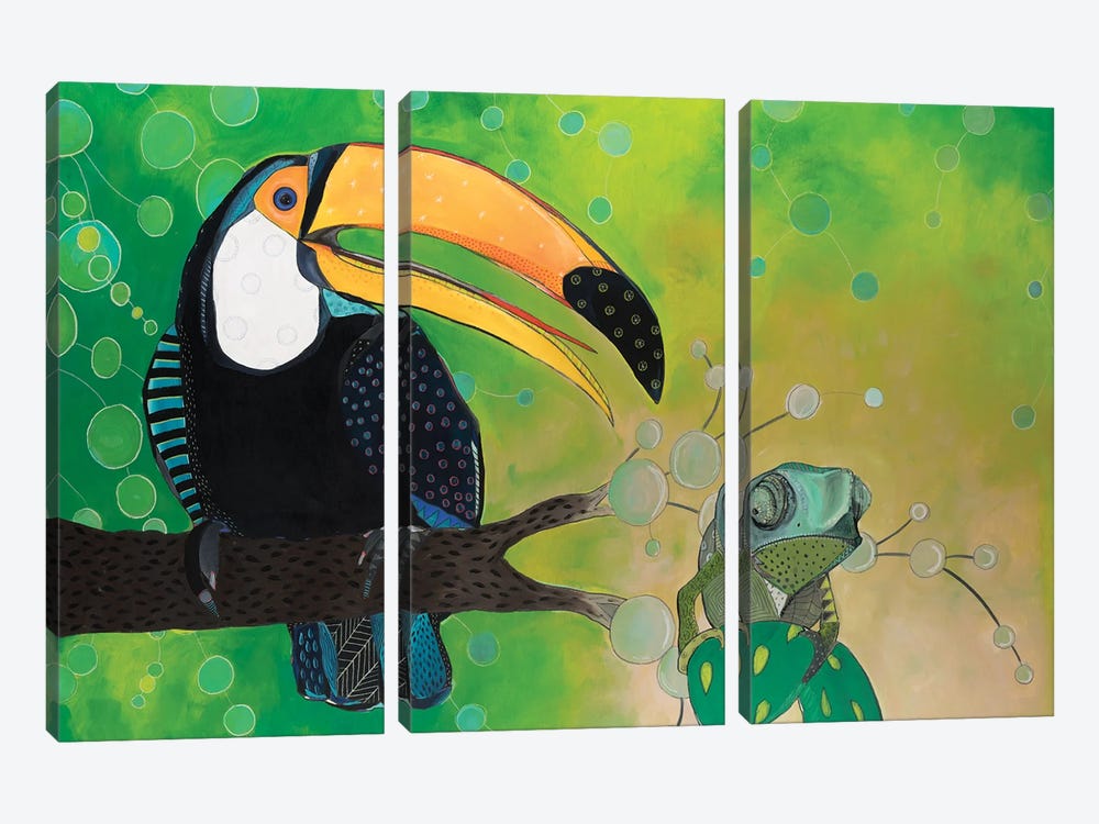 Toucan And Chameleon by Emily Reid 3-piece Canvas Art