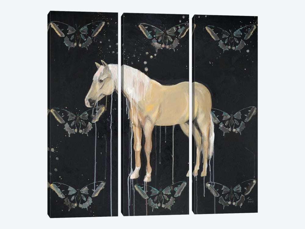 Mustang Horse And Butterflies by Emily Reid 3-piece Canvas Print