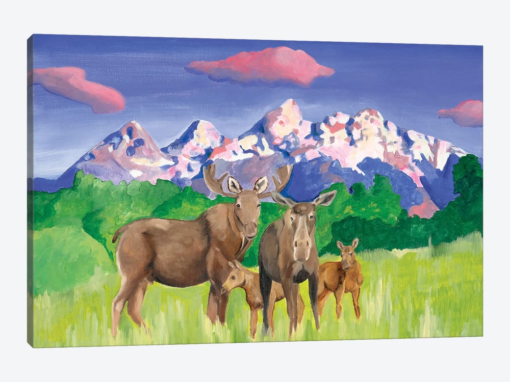 Grand Teton Moose Family by Emily Reid 1-piece Canvas Artwork