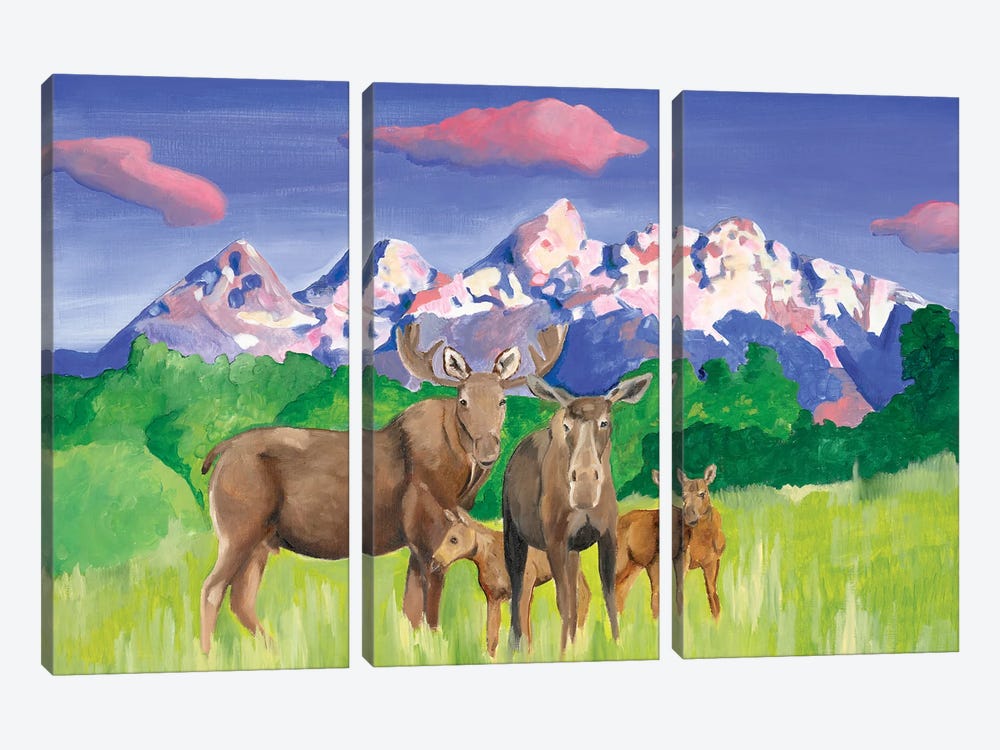 Grand Teton Moose Family by Emily Reid 3-piece Canvas Wall Art