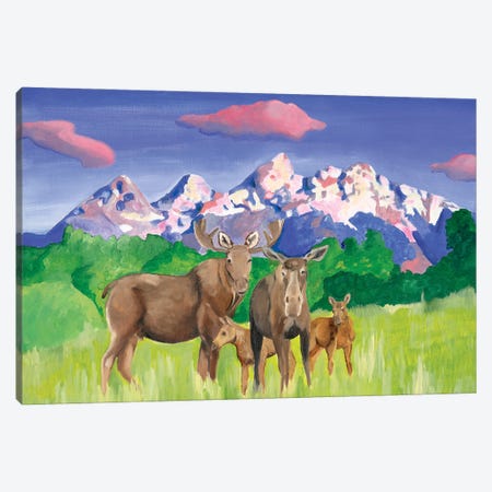 Grand Teton Moose Family Canvas Print #ERZ45} by Emily Reid Canvas Wall Art