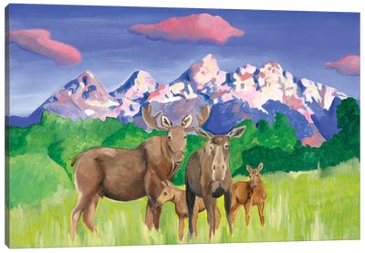Grand Teton Moose Family Canvas Art Print - Moose Art