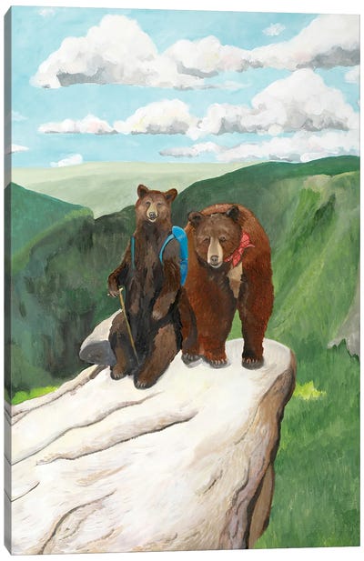 Yosemite Bear Hikers Canvas Art Print - Grizzly Bear Art