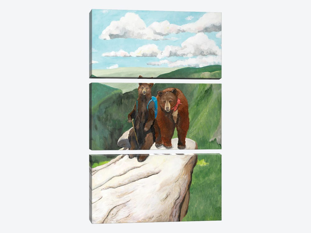 Yosemite Bear Hikers by Emily Reid 3-piece Canvas Artwork
