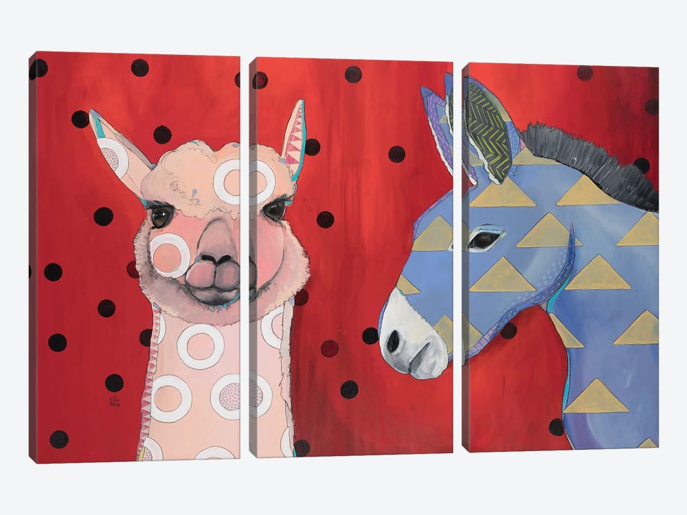 Alpaca And Donkey by Emily Reid 3-piece Art Print