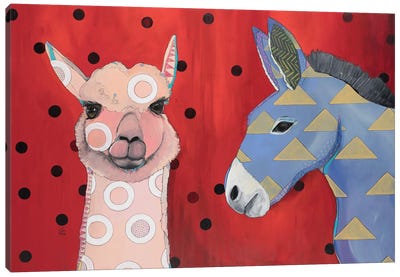 Alpaca And Donkey Canvas Art Print - Emily Reid