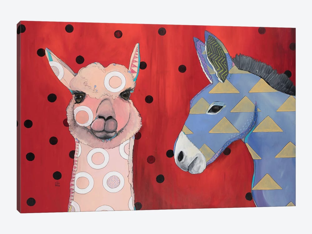 Alpaca And Donkey by Emily Reid 1-piece Canvas Art Print