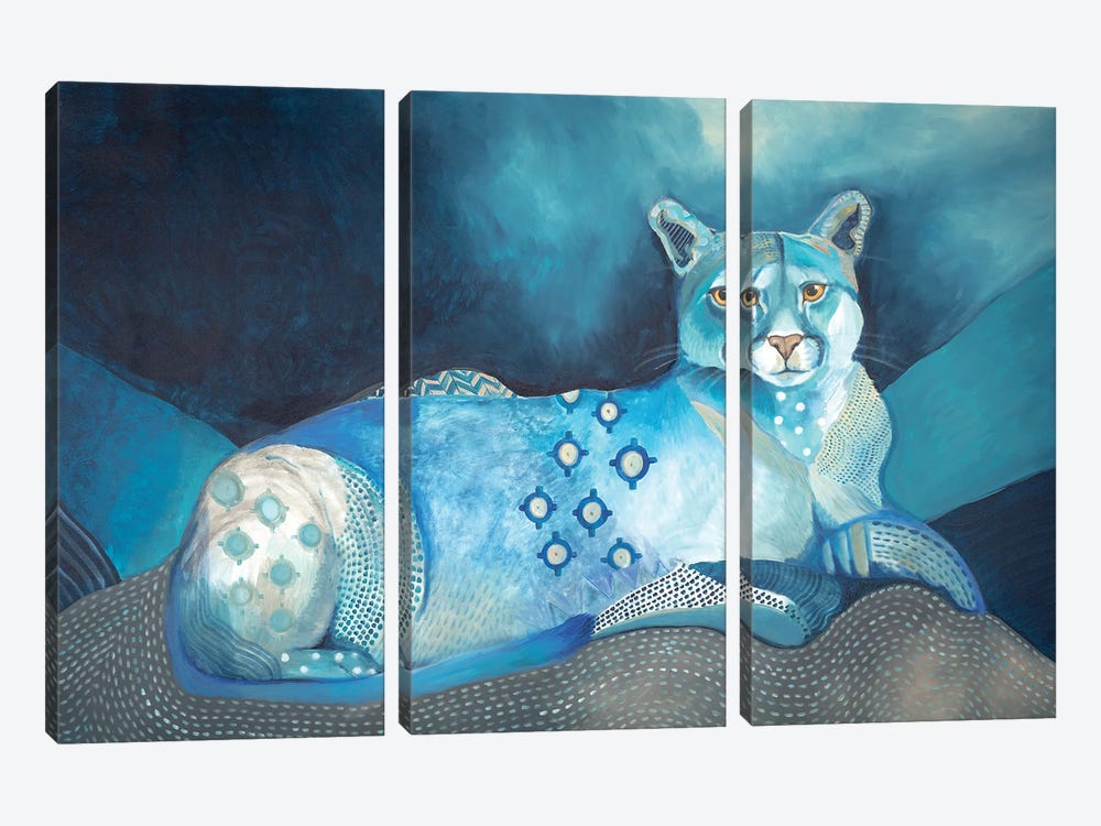 Blue Mountain Lion by Emily Reid 3-piece Canvas Wall Art