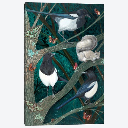 Magpies At Night Canvas Print #ERZ51} by Emily Reid Canvas Art