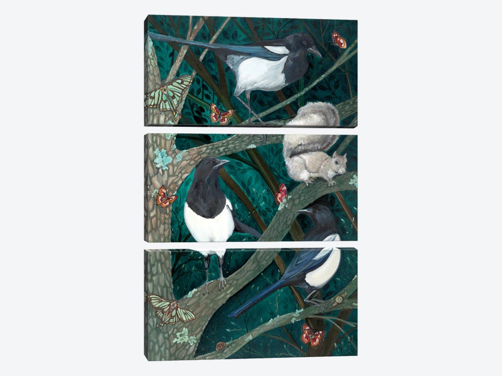 Magpies At Night by Emily Reid 3-piece Art Print