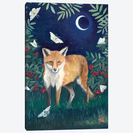Fox At Night Canvas Print #ERZ52} by Emily Reid Canvas Wall Art