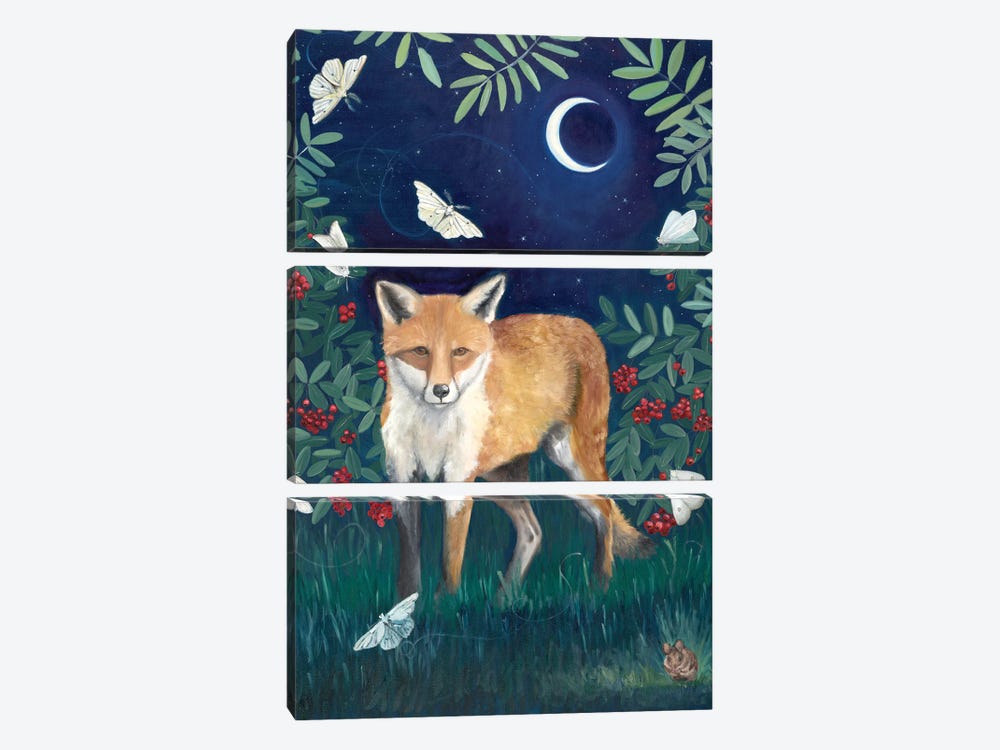 Fox At Night by Emily Reid 3-piece Canvas Wall Art