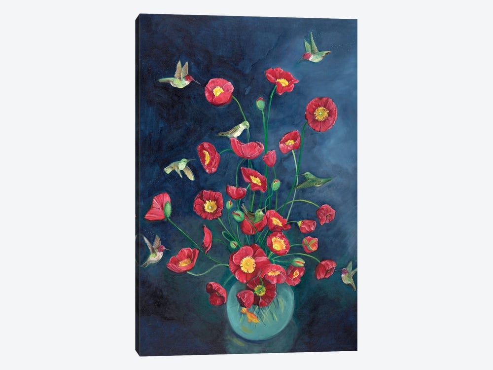 Hummingbirds And Poppies by Emily Reid 1-piece Art Print
