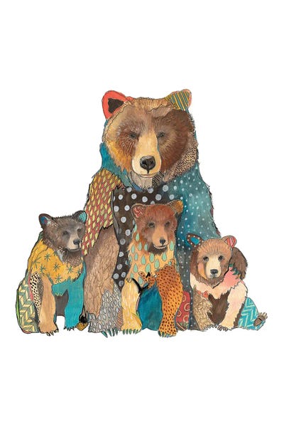 Mama Bear With Cubs by Emily Reid framed canvas print