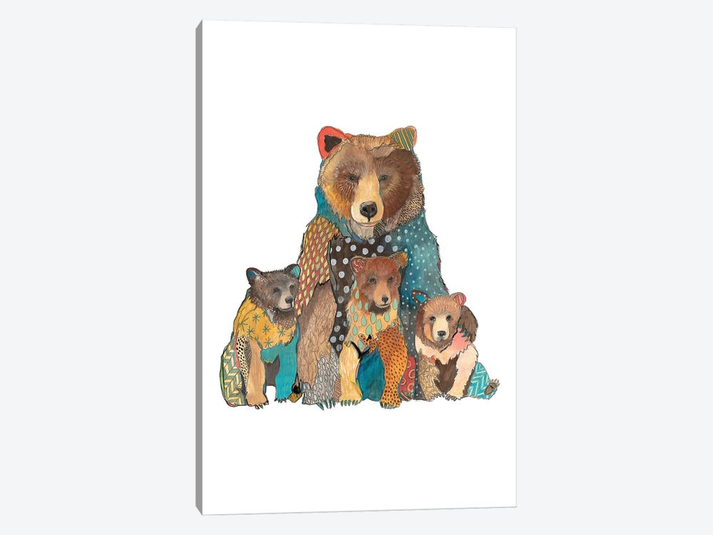 Mama Bear With Cubs Canvas Artwork by Emily Reid