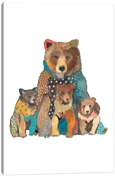Mama Bear With Cubs Canvas Art Print - Emily Reid