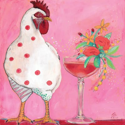 Chicken With Cocktail by Emily Reid framed canvas print