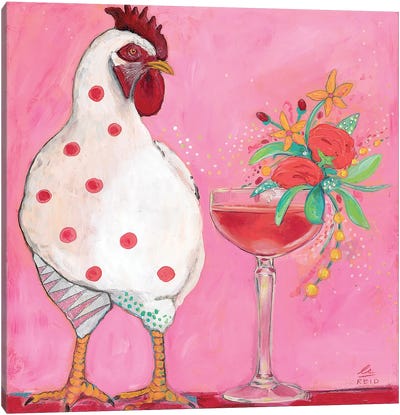 Chicken With Cocktail Canvas Art Print - Emily Reid