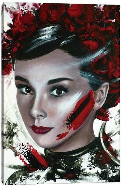 Audrey In Red Canvas Art Print - Audrey Hepburn