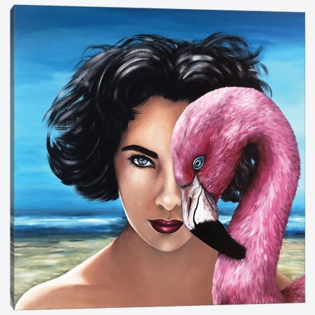 The Queen And The Flamingo Canvas Print #ESB54} by Estelle Barbet Canvas Art