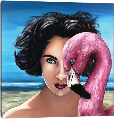 The Queen And The Flamingo Canvas Art Print - Elizabeth Taylor