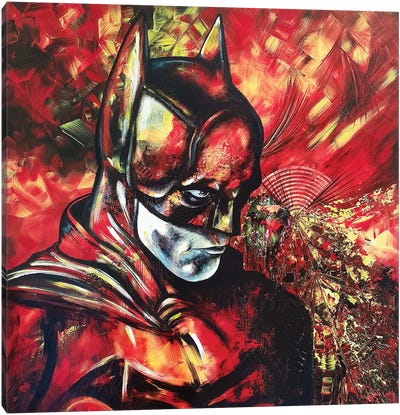 Batman On Fire Canvas Art Print - Estelle Barbet