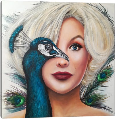 The Blonde And The Peacock Canvas Art Print - Estelle Barbet