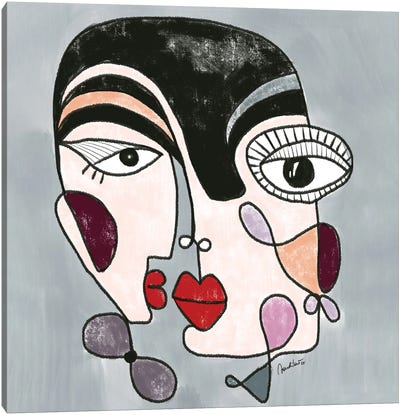One Couple Many Faces Canvas Art Print - Cubist Visage