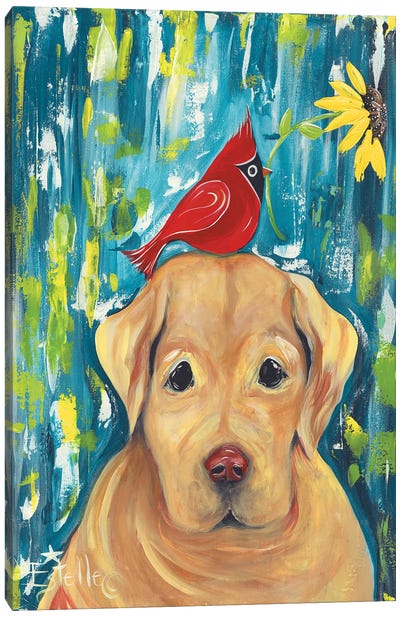 Cardinal And Golden Lab Canvas Art Print - Cardinal Art