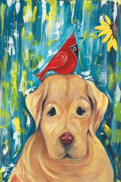 Fine Art Print: Cardinal And Golden Lab by Estelle Grengs