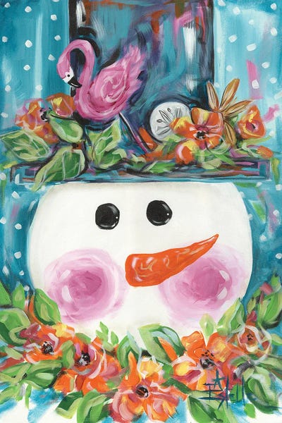 Coastal Christmas: Snowman With Flamingo Hat by Estelle Grengs