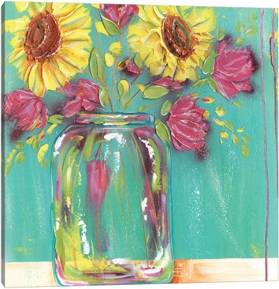 Mason Jar Flowers Canvas Art Print - Celery